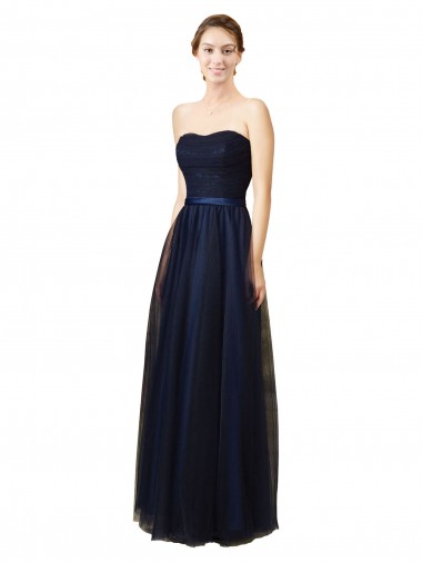 Tulle Long Sweetheart Dark Navy A-Line Bridesmaid Gown Plymouth