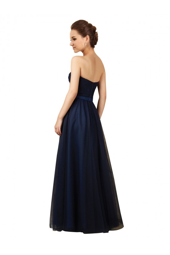 Tulle Long Sweetheart Dark Navy A-Line Bridesmaid Gown Plymouth