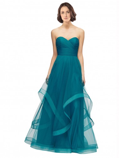 Tulle Long Sweetheart Turquoise A-Line Bridesmaid Dress Plymouth