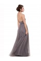 Tulle V-Back Long Spaghetti Straps Pewter A-Line Bridesmaid Dress Plymouth