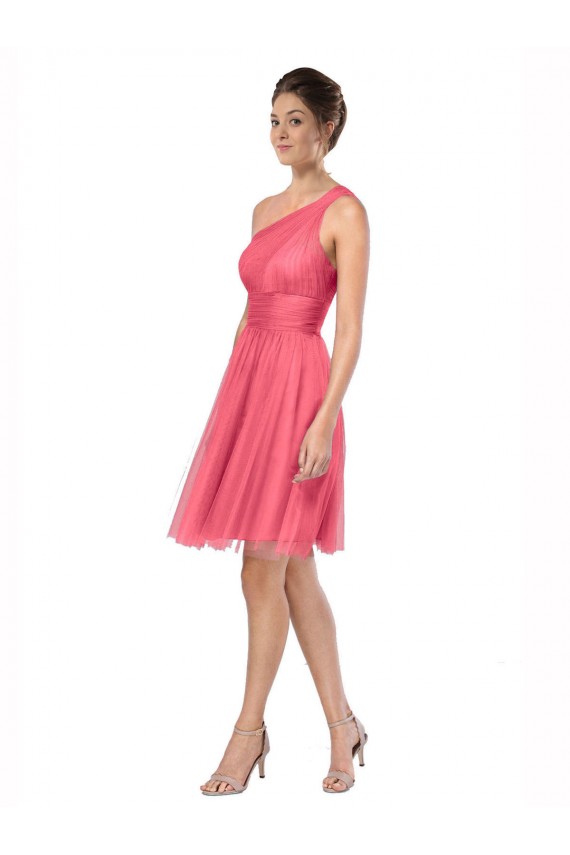 Tulle Long One Shoulder Watermelon A-Line Bridesmaid Dress Plymouth