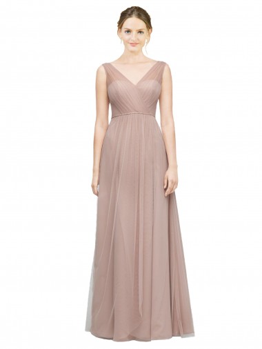 Tulle Long V-Neck Blush A-Line Bridesmaid Dress Plymouth