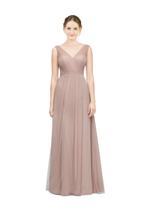 Tulle Long V-Neck Blush A-Line Bridesmaid Dress Plymouth