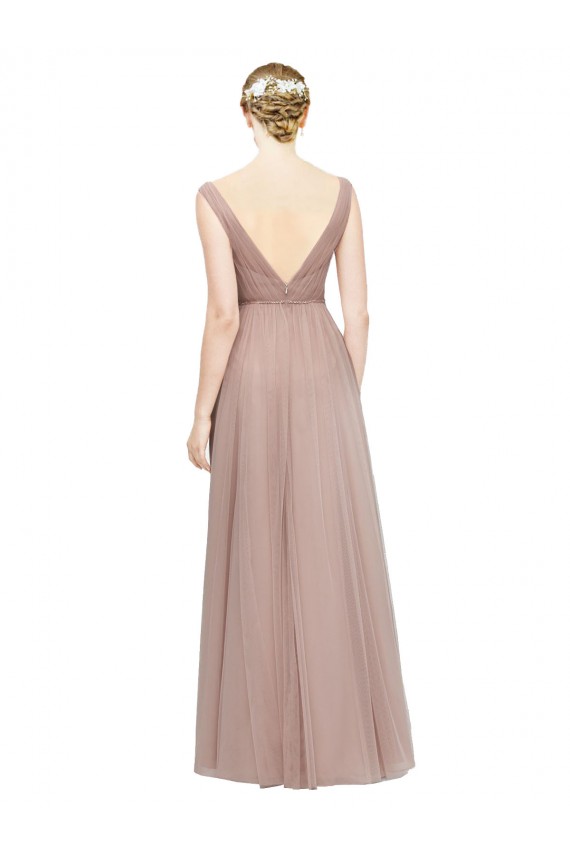 Tulle Long V-Neck Blush A-Line Bridesmaid Dress Plymouth