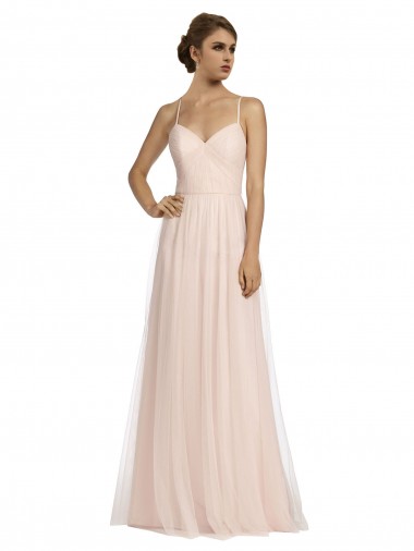 Tulle Long Spaghetti Straps Pink A-Line Bridesmaid Dress Plymouth