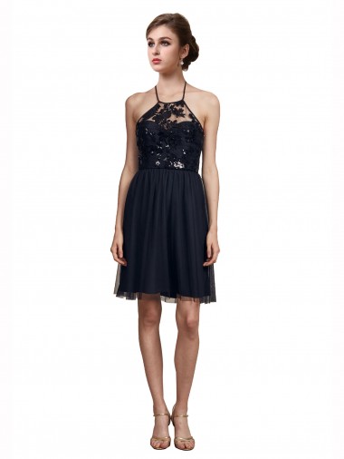 Tulle Knee Length Halter Neck A-Line Bridesmaid Gown Plymouth