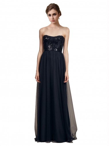 Tulle Long Sweetheart Black A-Line Bridesmaid Gown Plymouth