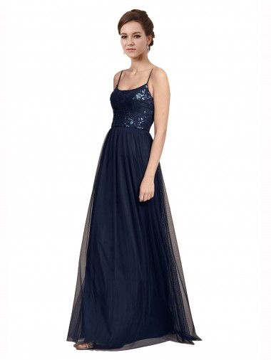 Tulle & Lace Long Spaghetti Straps A-Line Bridesmaid Dress Plymouth