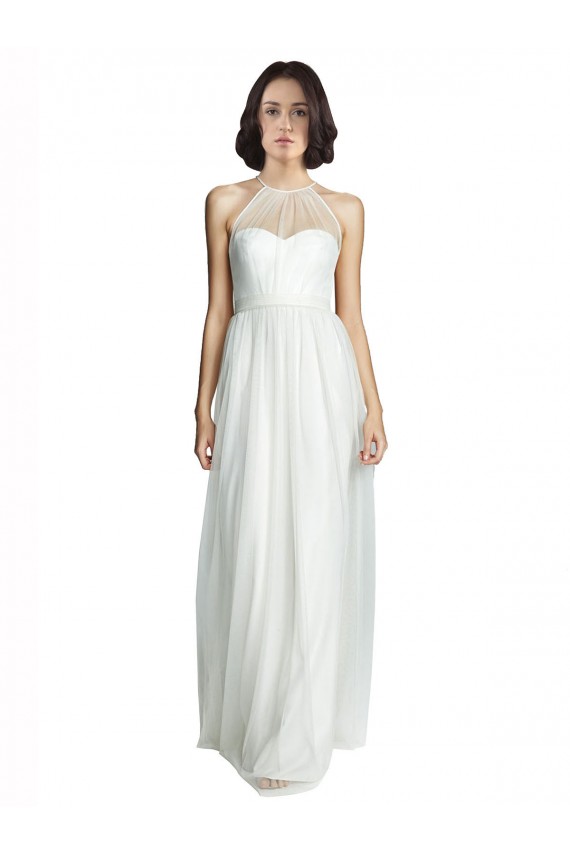 Tulle Long Halter Neck White A-Line Bridesmaid Dress Plymouth