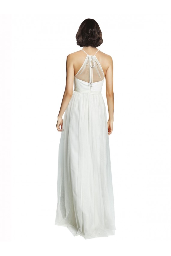 Tulle Long Halter Neck White A-Line Bridesmaid Dress Plymouth