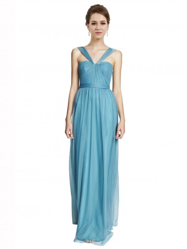 Tulle Long Spaghetti Straps Sky Blue A-Line Bridesmaid Dress Plymouth