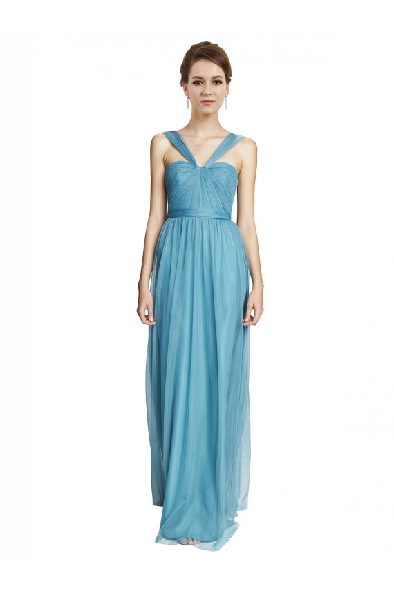 Tulle Long Spaghetti Straps Sky Blue A-Line Bridesmaid Dress Plymouth