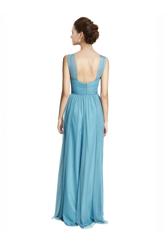 Tulle Long Spaghetti Straps Sky Blue A-Line Bridesmaid Dress Plymouth