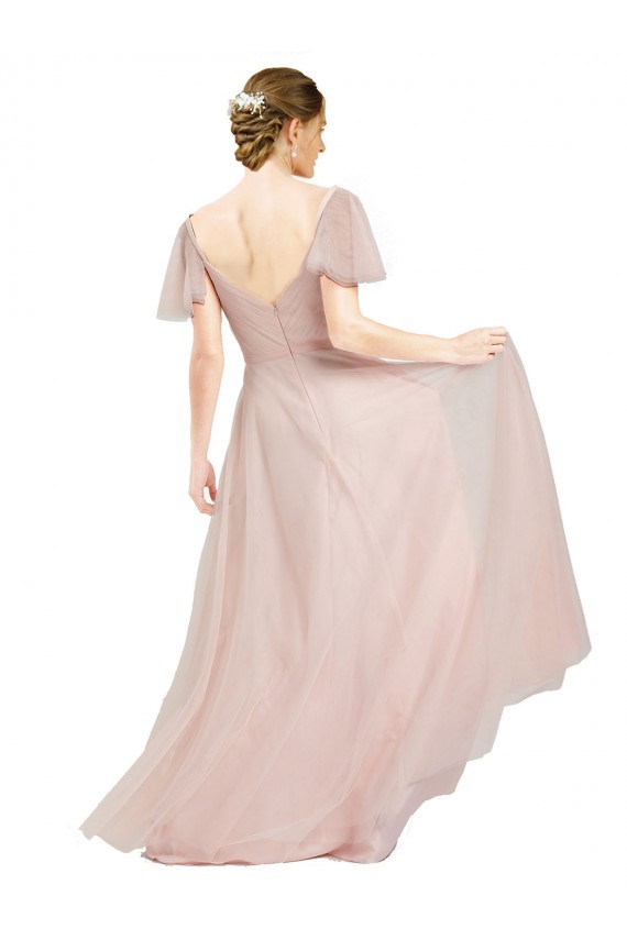 Tulle Long V-Neck Pink A-Line Formal Dress / Bridesmaid Dress Plymouth