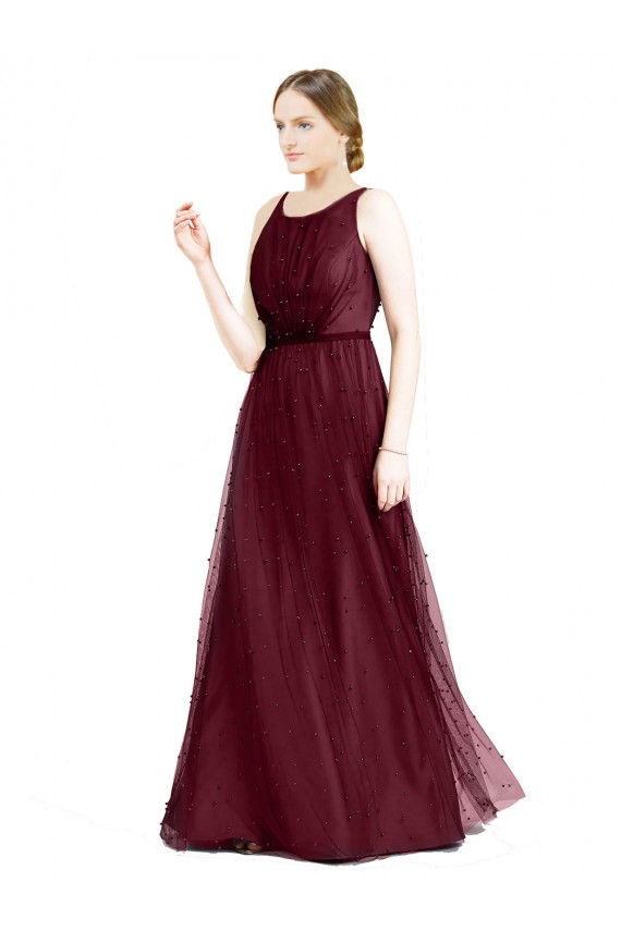 Tulle Keyhole Back Long Boat Neck A-Line Semi Formal Evening Dress / Bridesmaid Dress Plymouth