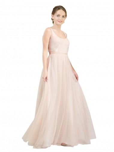 Tulle Open Back Long Scoop Neck A-Line Semi Formal Evening Dress / Bridesmaid Dress Plymouth