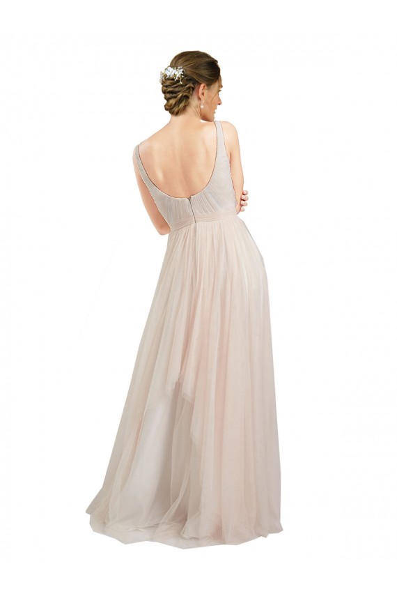 Tulle Open Back Long Scoop Neck A-Line Semi Formal Evening Dress / Bridesmaid Dress Plymouth
