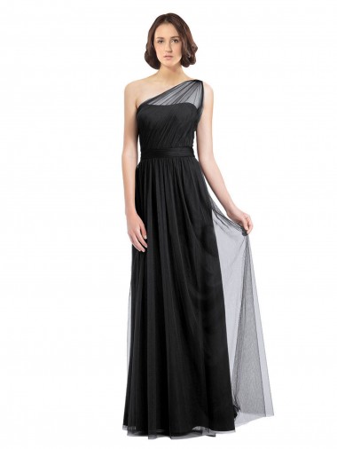 Tulle Long One Shoulder Black A-Line Bridesmaid Dress Plymouth