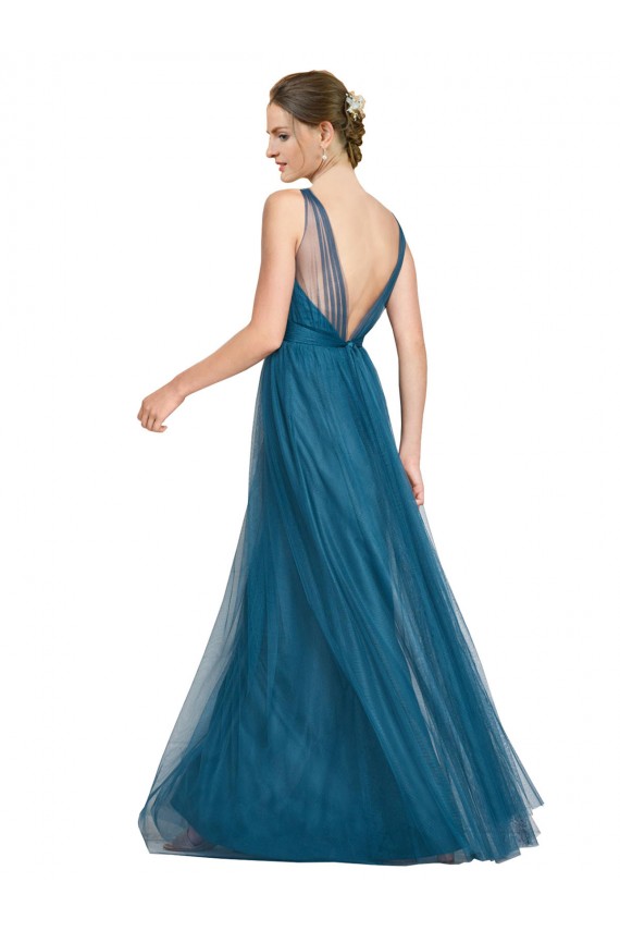 Tulle V-Back Long V-Neck Teal Green A-Line Bridesmaid Dress Plymouth