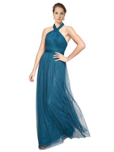 Tulle Open Back Long Halter Neck A-Line Bridesmaid Dress Plymouth
