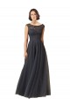 Tulle & Lace Long Bateau Neck Slate Grey A-Line Bridesmaid Dress Plymouth