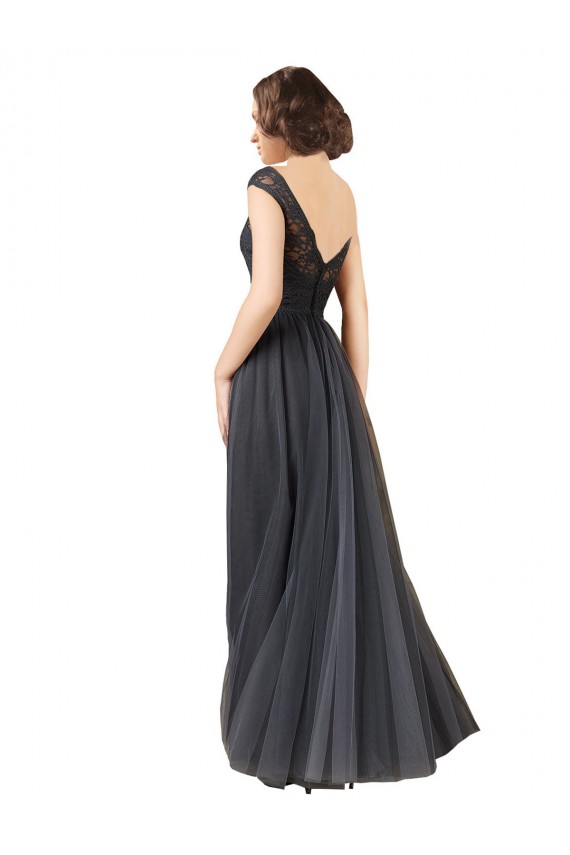 Tulle & Lace Long Bateau Neck Slate Grey A-Line Bridesmaid Dress Plymouth
