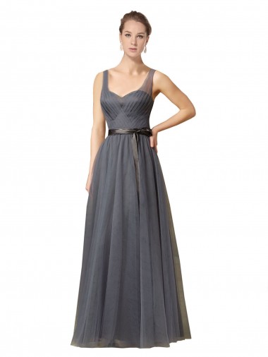 Tulle V-Back Long Sweetheart Slate Grey A-Line Formal Dress / Bridesmaid Dress Plymouth