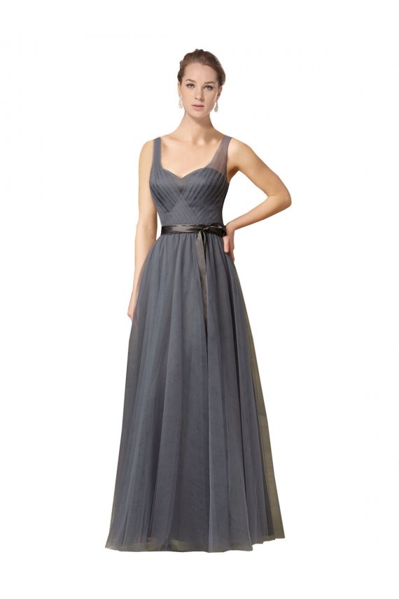 Tulle V-Back Long Sweetheart Slate Grey A-Line Formal Dress / Bridesmaid Dress Plymouth