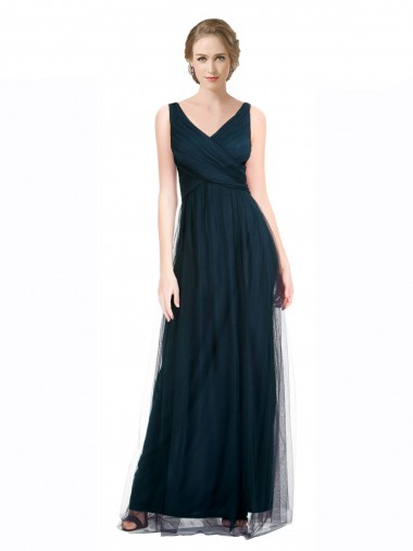 Tulle Long V-Neck Blue A-Line Bridesmaid Dress Plymouth