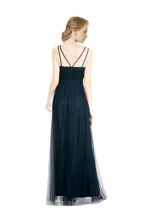 Tulle Long V-Neck Blue A-Line Bridesmaid Dress Plymouth