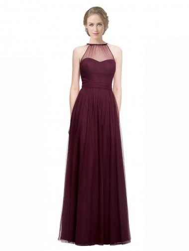 Tulle Long Halter Neck Red A-Line Bridesmaid Dress Plymouth