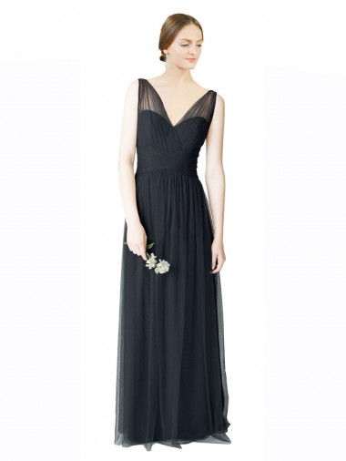 Tulle V-Back Long V-Neck A-Line Formal Dress / Bridesmaid Dress Plymouth