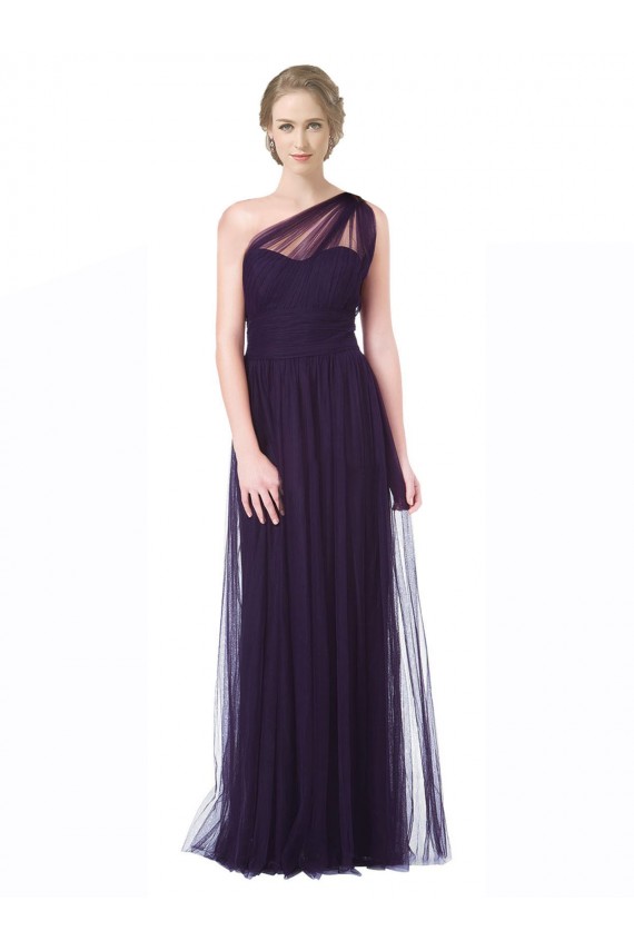 Tulle Long One Shoulder Plum A-Line Bridesmaid Dress Plymouth