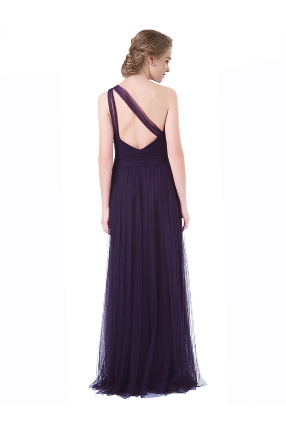 Tulle Long One Shoulder Plum A-Line Bridesmaid Dress Plymouth