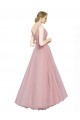 Tulle V-Back Long V-Neck Pink A-Line Bridesmaid Dress Plymouth