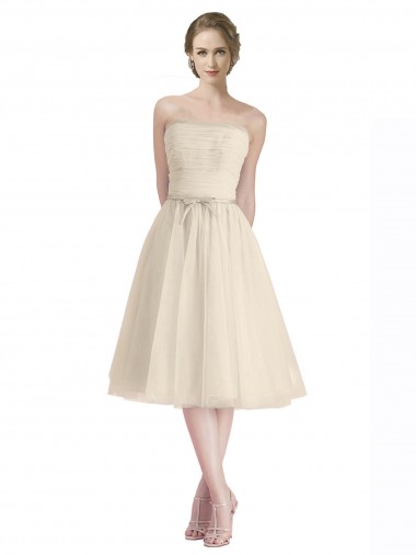 Tulle Cocktail Length Strapless A-Line Bridesmaid Dress Plymouth