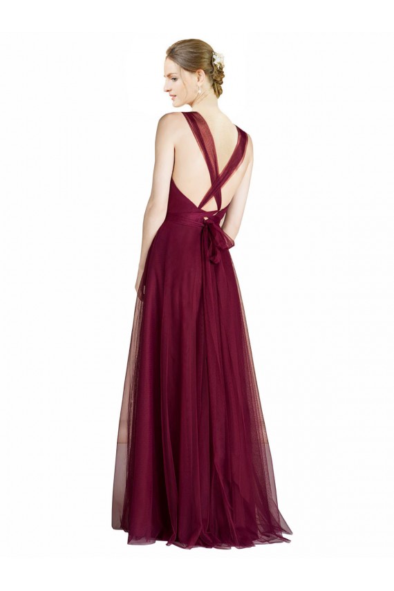 Tulle Criss Cross Open Back Long V-Neck A-Line Bridesmaid Dress Plymouth