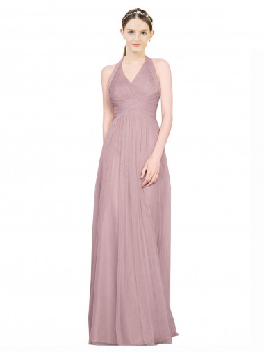 Tulle Low Back Long Halter Neck A-Line Bridesmaid Gown Plymouth
