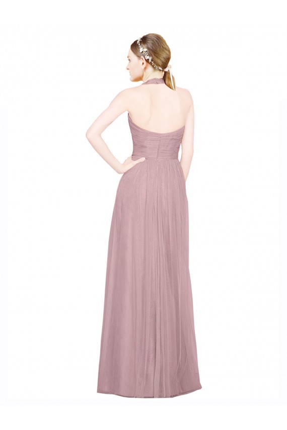 Tulle Low Back Long Halter Neck A-Line Bridesmaid Gown Plymouth