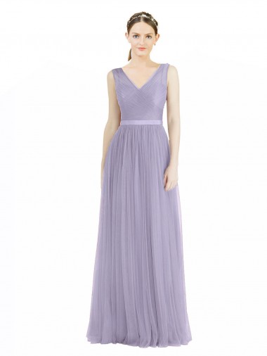Tulle V-Back Long V-Neck Lilac A-Line Bridesmaid Dress Plymouth