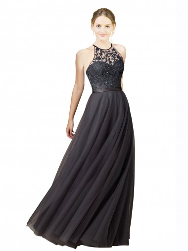 Tulle & Lace Criss Cross Back Long Sweetheart A-Line Bridesmaid Dress Plymouth