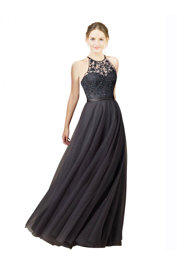Tulle & Lace Criss Cross Back Long Sweetheart A-Line Bridesmaid Dress Plymouth