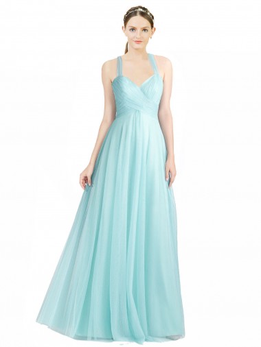 Tulle Open Back Long Spaghetti Straps Mint Green A-Line Bridesmaid Dress Plymouth