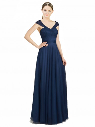 Tulle Open Back Long V-Neck A-Line Bridesmaid Dress Plymouth