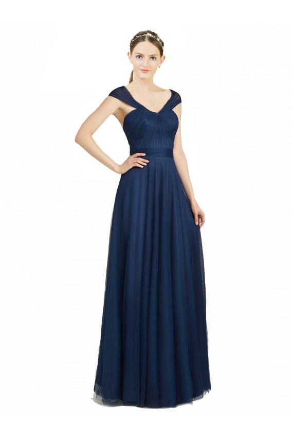 Tulle Open Back Long V-Neck A-Line Bridesmaid Dress Plymouth