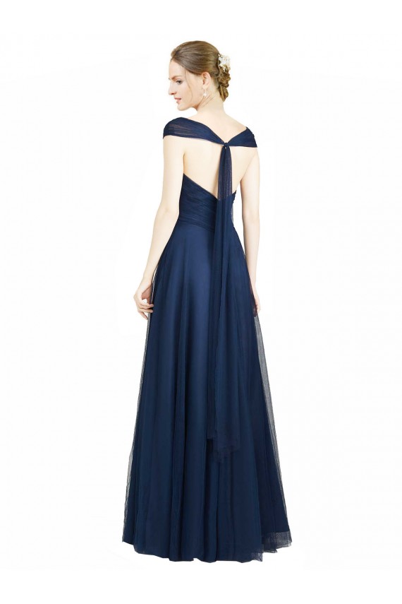 Tulle Open Back Long V-Neck A-Line Bridesmaid Dress Plymouth