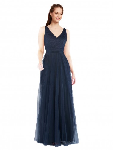 Tulle Low Back Long V-Neck Sheath Bridesmaid Dress Plymouth