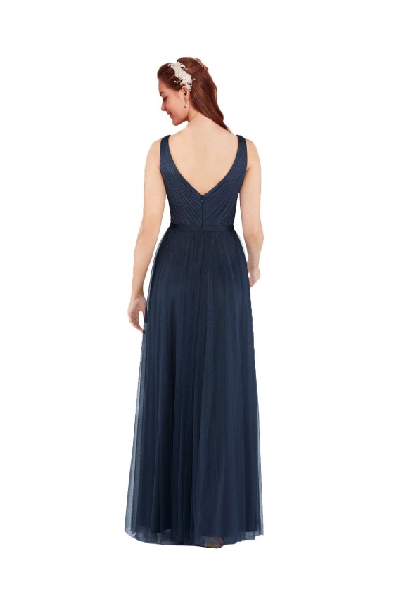 Tulle Low Back Long V-Neck Sheath Bridesmaid Dress Plymouth