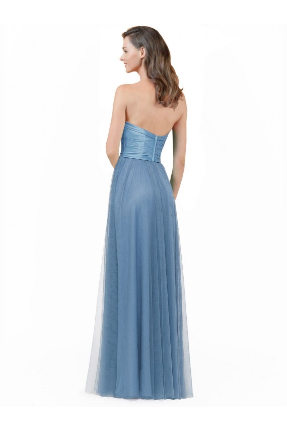 Satin & Tulle Low Back Long Strapless A-Line Bridesmaid Dress Plymouth