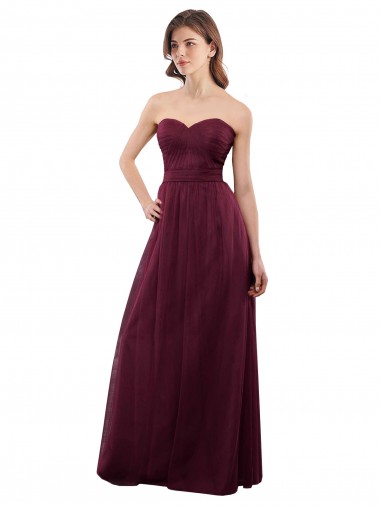 Tulle Low Back Long Sweetheart Burgundy A-Line Bridesmaid Dress Plymouth